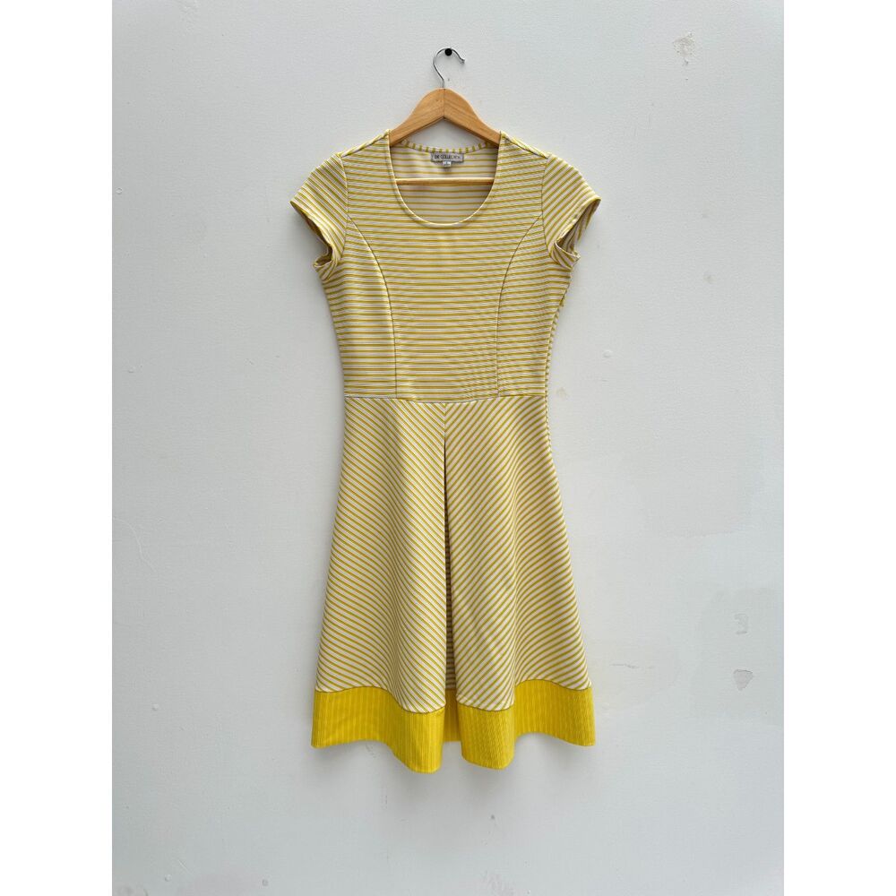 DE Collection Yellow White Striped Fit & Flare Dress Size S